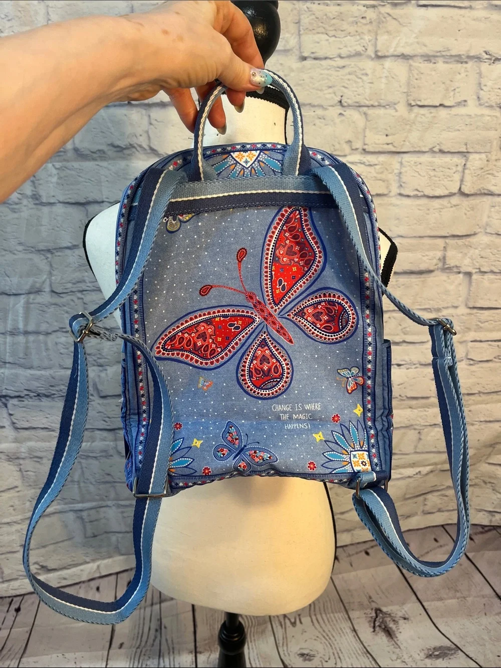 Brighton Bandana Love Backpack NWT Blue Denim Look Paisley
